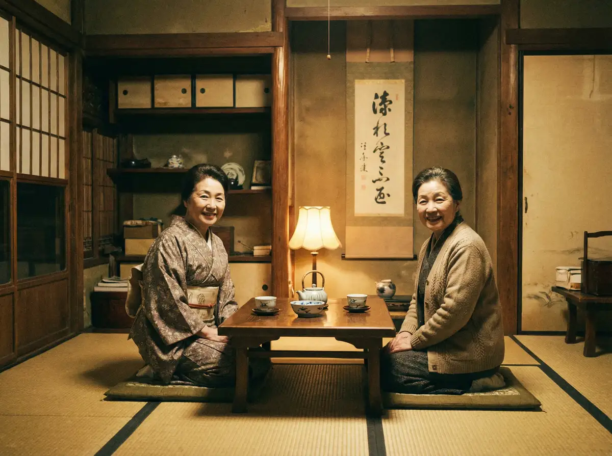 两位优雅的 《性妲己》电影在线观看 在日式茶室中品茶交谈